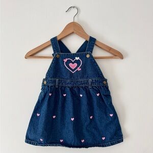 Vintage Denim Heart Embroidered Kids Casual Dress
